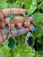 Rajsthani Drop AD Earrings Set Indian Jewelry, CZ Traditional Earrings Set, Jaipuri AD Earrings Set, Bollywood Earrings Set, Celebrity Inspired AD Earrings Set - Libasaa.com