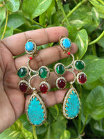 Rajsthani Drop AD Earrings Set Indian Jewelry, CZ Traditional Earrings Set, Jaipuri AD Earrings Set, Bollywood Earrings Set, Celebrity Inspired AD Earrings Set - Libasaa.com