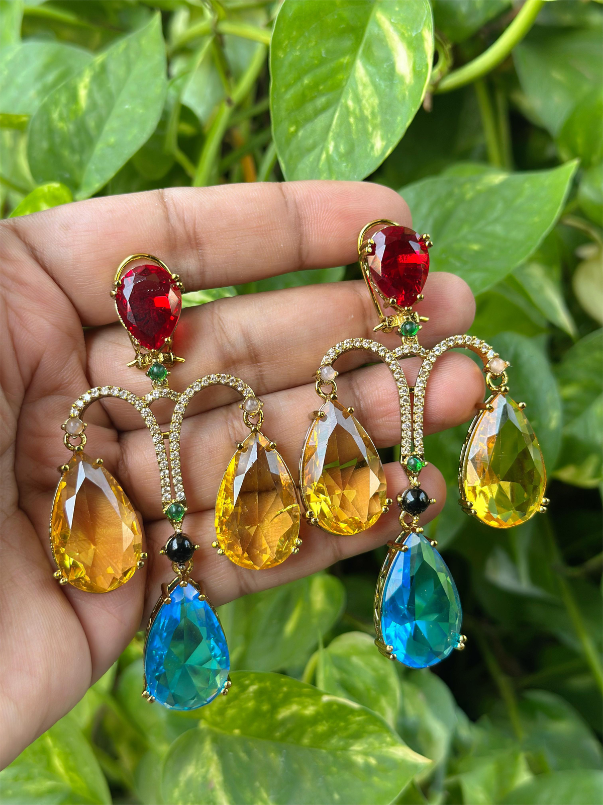 Pakistani American Diamond Bridal Drops Earrings Set, Bollywood Design AD Earrings Set, Celebrties CZ Earrings Set, Wedding Earrings Set, Indian Jewelry Set, Pakistani AD Jewelry Set, Bridal AD Earrings Set - Libasaa.com