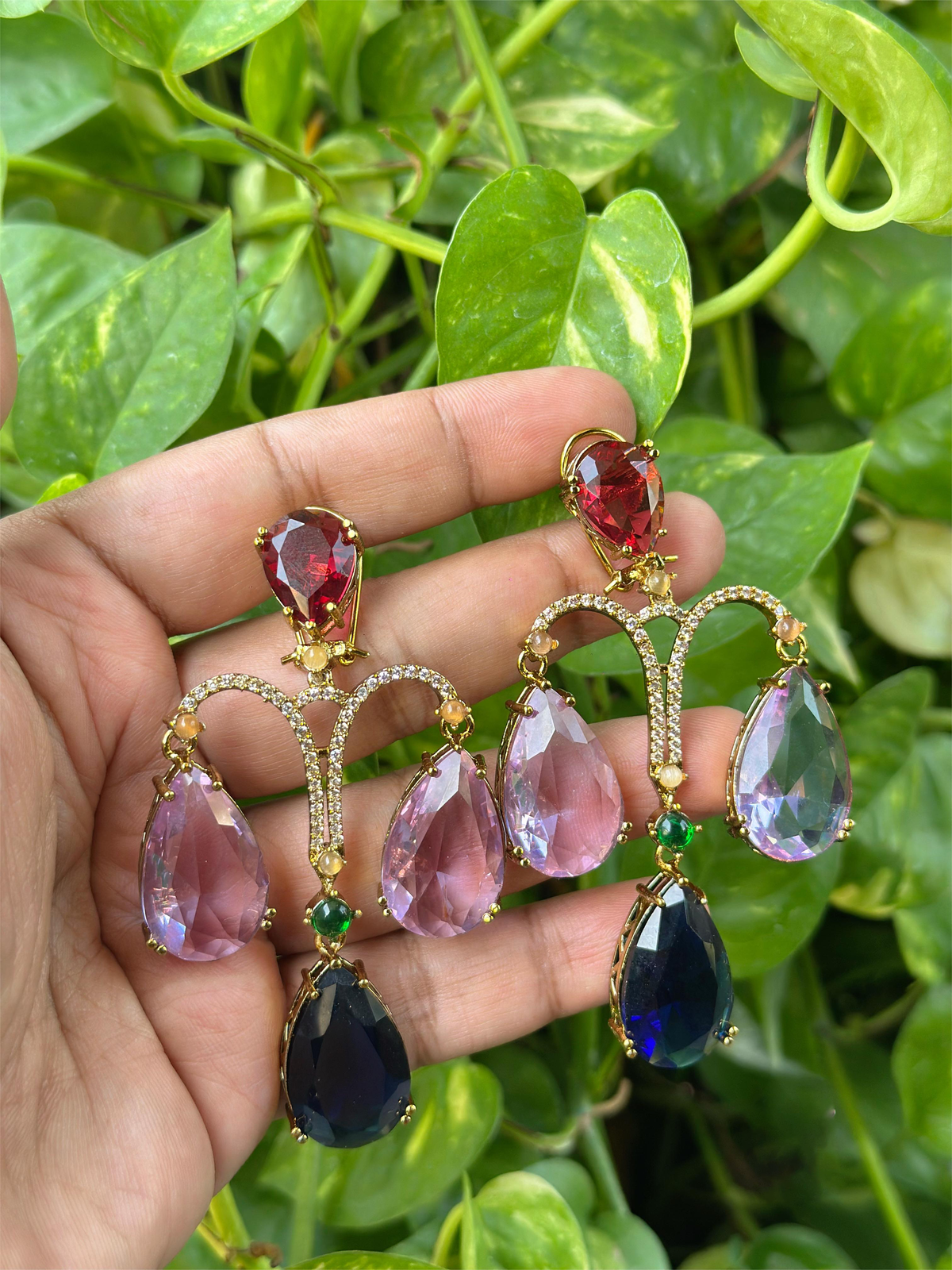 Pakistani American Diamond Bridal Drops Earrings Set, Bollywood Design AD Earrings Set, Celebrties CZ Earrings Set, Wedding Earrings Set, Indian Jewelry Set, Pakistani AD Jewelry Set, Bridal AD Earrings Set - Libasaa.com