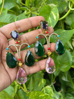 Pakistani American Diamond Bridal Drops Earrings Set, Bollywood Design AD Earrings Set, Celebrties CZ Earrings Set, Wedding Earrings Set, Indian Jewelry Set, Pakistani AD Jewelry Set, Bridal AD Earrings Set - Libasaa.com