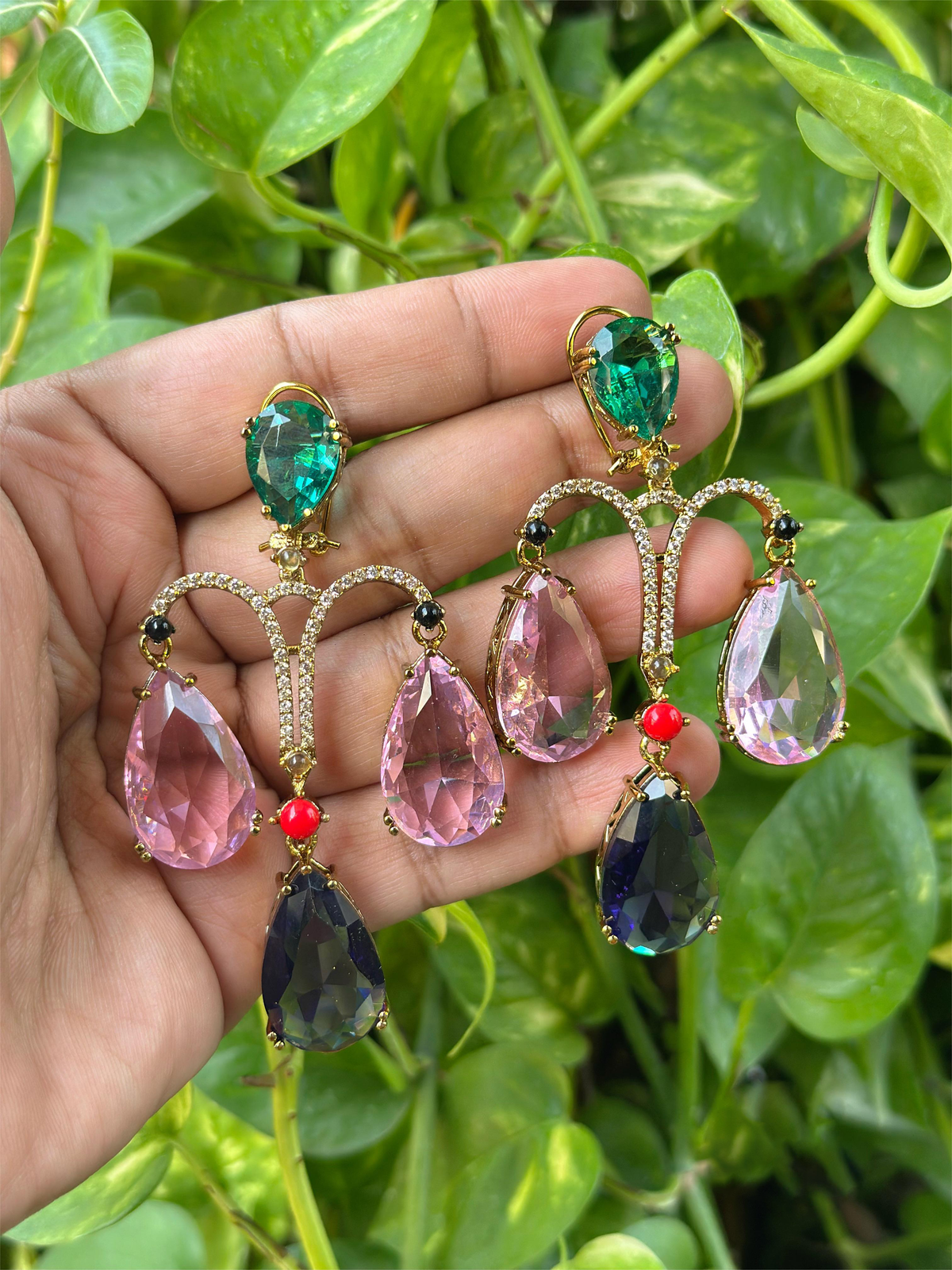 Pakistani American Diamond Bridal Drops Earrings Set, Bollywood Design AD Earrings Set, Celebrties CZ Earrings Set, Wedding Earrings Set, Indian Jewelry Set, Pakistani AD Jewelry Set, Bridal AD Earrings Set - Libasaa.com