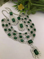 Pakistani Wedding Layered Polki Necklace Earrings Set, Pakistani Layer Polki Jewelry Set, Indian Layered Polki Necklace Set - Libasaa.com