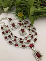 Pakistani Wedding Layered Polki Necklace Earrings Set, Pakistani Layer Polki Jewelry Set, Indian Layered Polki Necklace Set - Libasaa.com