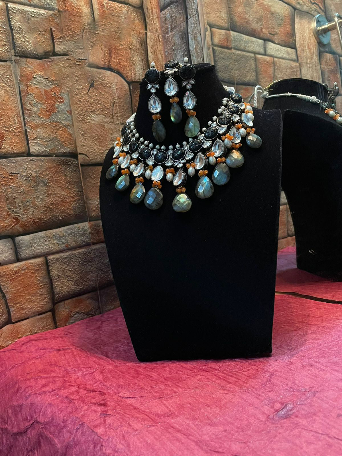 Multi Layer Indian Floral Polki Choker Earrings Set, Indian Polki Choker Set, Pakistani Meenakari Choker Set, Celebrities Polki Jewelry, Bridal Traditional Jewelry Set, Bridal Layered Jewelry Set - Libasaa.com