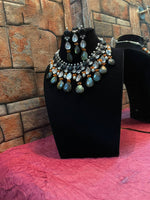 Multi Layer Indian Floral Polki Choker Earrings Set, Indian Polki Choker Set, Pakistani Meenakari Choker Set, Celebrities Polki Jewelry, Bridal Traditional Jewelry Set, Bridal Layered Jewelry Set - Libasaa.com