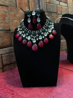 Multi Layer Indian Floral Polki Choker Earrings Set, Indian Polki Choker Set, Pakistani Meenakari Choker Set, Celebrities Polki Jewelry, Bridal Traditional Jewelry Set, Bridal Layered Jewelry Set - Libasaa.com
