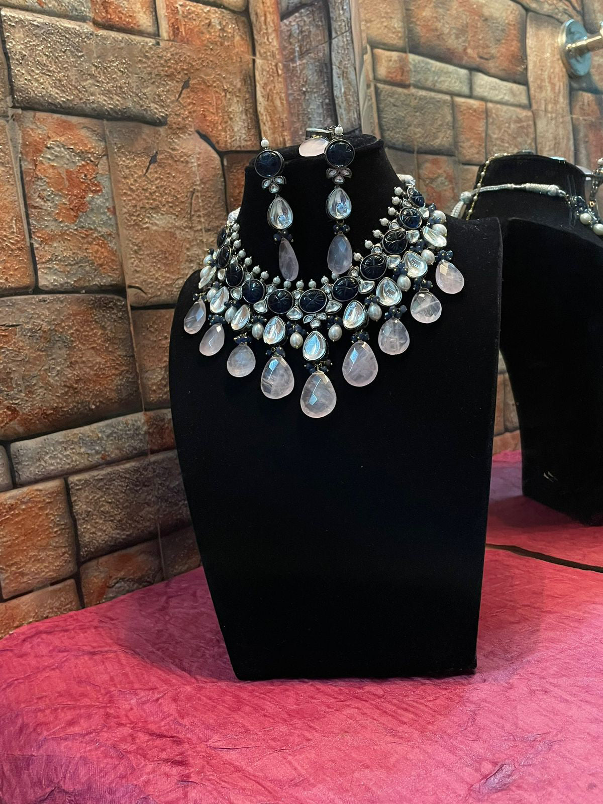 Multi Layer Indian Floral Polki Choker Earrings Set, Indian Polki Choker Set, Pakistani Meenakari Choker Set, Celebrities Polki Jewelry, Bridal Traditional Jewelry Set, Bridal Layered Jewelry Set - Libasaa.com