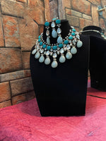 Multi Layer Indian Floral Polki Choker Earrings Set, Indian Polki Choker Set, Pakistani Meenakari Choker Set, Celebrities Polki Jewelry, Bridal Traditional Jewelry Set, Bridal Layered Jewelry Set - Libasaa.com