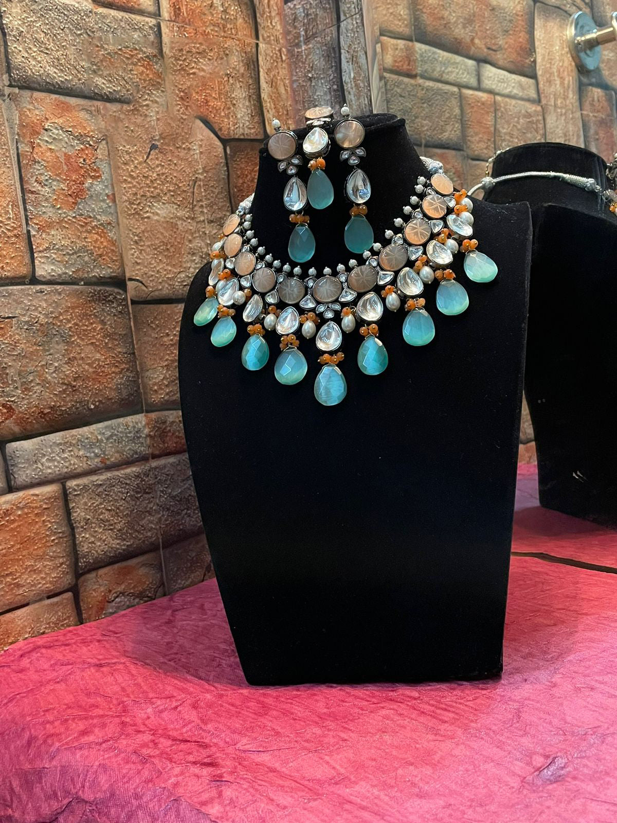 Multi Layer Indian Floral Polki Choker Earrings Set, Indian Polki Choker Set, Pakistani Meenakari Choker Set, Celebrities Polki Jewelry, Bridal Traditional Jewelry Set, Bridal Layered Jewelry Set - Libasaa.com