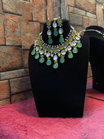 Multi Layer Indian Floral Polki Choker Earrings Set, Indian Polki Choker Set, Pakistani Meenakari Choker Set, Celebrities Polki Jewelry, Bridal Traditional Jewelry Set, Bridal Layered Jewelry Set - Libasaa.com