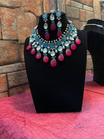 Multi Layer Indian Floral Polki Choker Earrings Set, Indian Polki Choker Set, Pakistani Meenakari Choker Set, Celebrities Polki Jewelry, Bridal Traditional Jewelry Set, Bridal Layered Jewelry Set - Libasaa.com