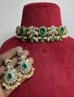 Jaipuri Indian Peacock Inspired Choker Earrings Set, Rajsthani Peacock Design Polki Choker Set, Polki Choker Set, Peacock Indian Jewelry Set - Libasaa.com