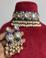 Rajsthani Floral Designed Polki Choker Earrings Set, Jaipuri Floral Polki Choker Set, Indian Choker Jewelry Set, Floral Indian Choker Set, Bollywood Floral Polki Choker Set, Polki Choker Set - Libasaa.com