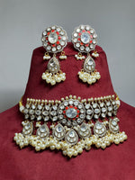 Pakistani Bridal Polki Stone Beaded Choker Set, Beaded Polki Stones Jewelry Set, Bollywood Polki Choker Set, Indian Choker Set, Wedding Polki Jewelry Set - Libasaa.com