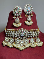 Pakistani Bridal Polki Stone Beaded Choker Set, Beaded Polki Stones Jewelry Set, Bollywood Polki Choker Set, Indian Choker Set, Wedding Polki Jewelry Set - Libasaa.com