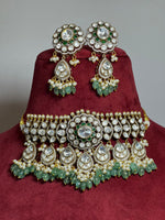 Pakistani Bridal Polki Stone Beaded Choker Set, Beaded Polki Stones Jewelry Set, Bollywood Polki Choker Set, Indian Choker Set, Wedding Polki Jewelry Set - Libasaa.com