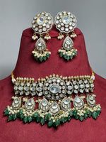 Pakistani Bridal Polki Stone Beaded Choker Set, Beaded Polki Stones Jewelry Set, Bollywood Polki Choker Set, Indian Choker Set, Wedding Polki Jewelry Set - Libasaa.com
