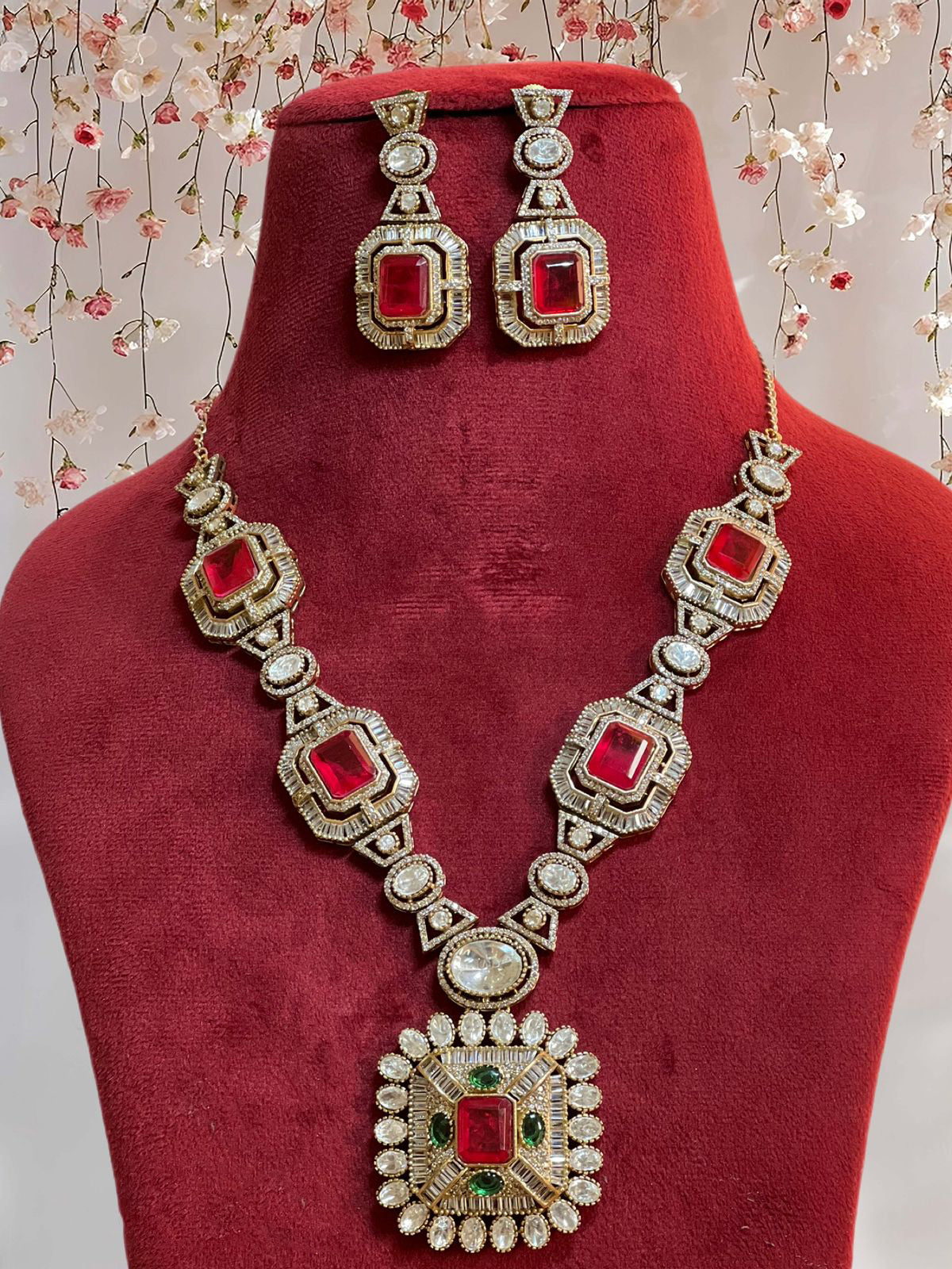 Pakistani Polki Traditional Necklace Earrings Set, Indian Polki Necklace Earrings Set, Jaipuri Ethnic Necklace Jewelry Set, Polki Bridal Jewelry Set, Indian Choker Set, Bollywood Polki Jewelry Set - Libasaa.com