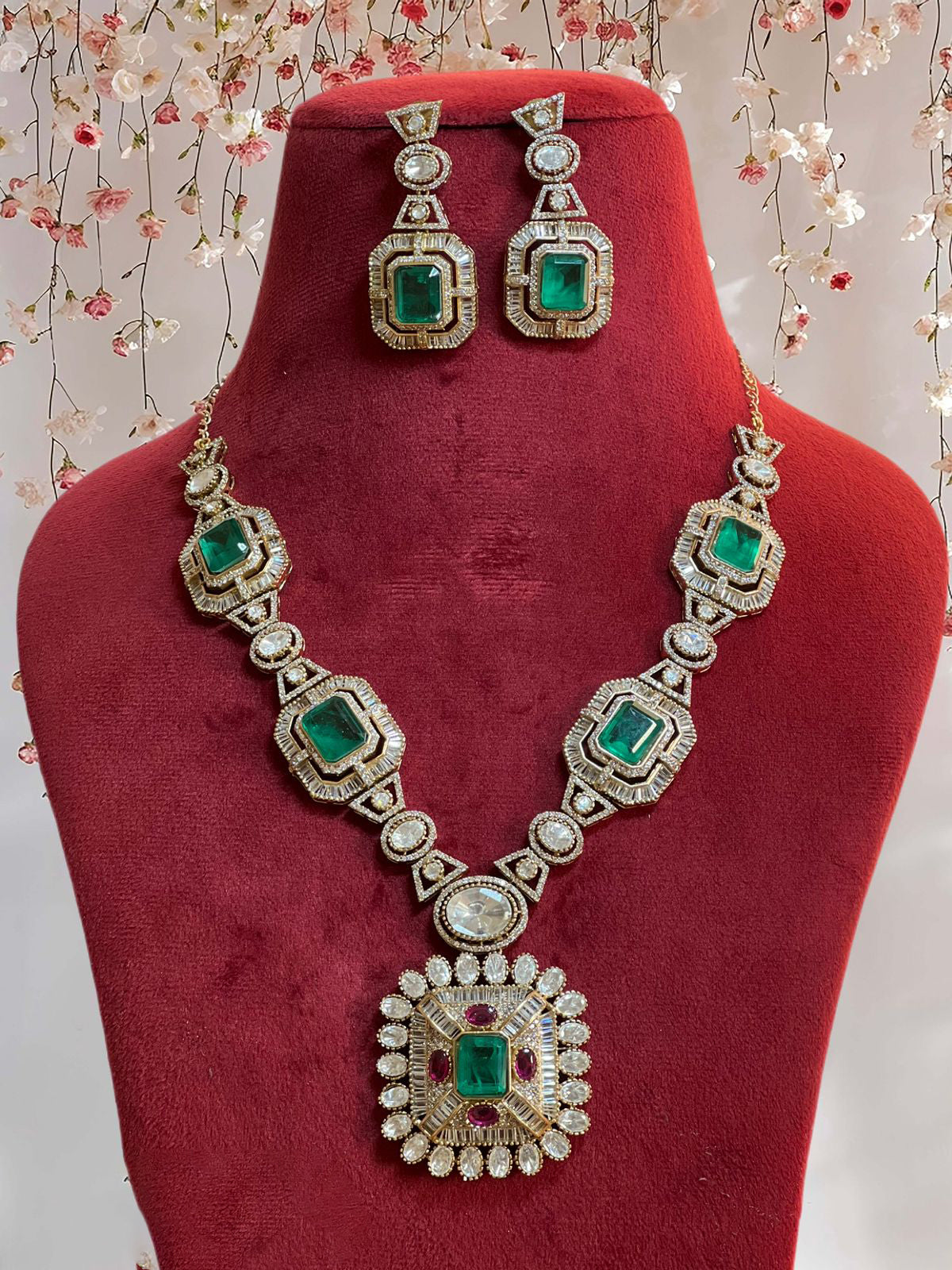 Pakistani Polki Traditional Necklace Earrings Set, Indian Polki Necklace Earrings Set, Jaipuri Ethnic Necklace Jewelry Set, Polki Bridal Jewelry Set, Indian Choker Set, Bollywood Polki Jewelry Set - Libasaa.com