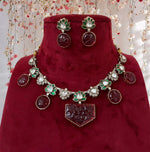 Bridal Floral Traditional Polki Necklace Earrings Set, Wedding Polki Ethic Necklace Set, Polki Jewelry Set, Indian Jewelry Set, Rajsthani Necklace Set - Libasaa.com