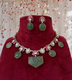 Bridal Floral Traditional Polki Necklace Earrings Set, Wedding Polki Ethic Necklace Set, Polki Jewelry Set, Indian Jewelry Set, Rajsthani Necklace Set - Libasaa.com