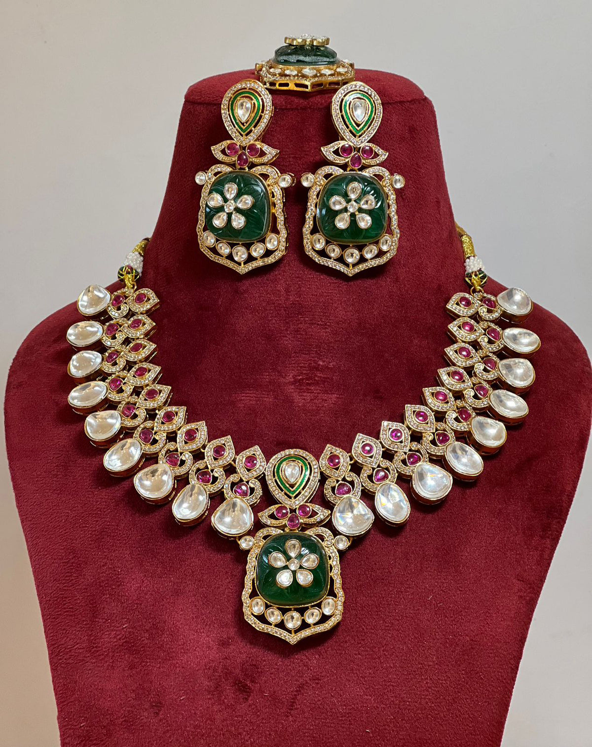 Royal Stunning Meenakari Polki Necklace Earrings Mangtika Set, Indian Royal Meenakri Jewelry Set, Pakistani Polki Necklace Set, Bollywood Meenakari Necklace Set - Libasaa.com
