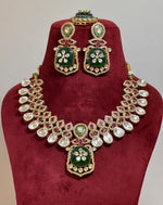 Royal Stunning Meenakari Polki Necklace Earrings Mangtika Set, Indian Royal Meenakri Jewelry Set, Pakistani Polki Necklace Set, Bollywood Meenakari Necklace Set - Libasaa.com