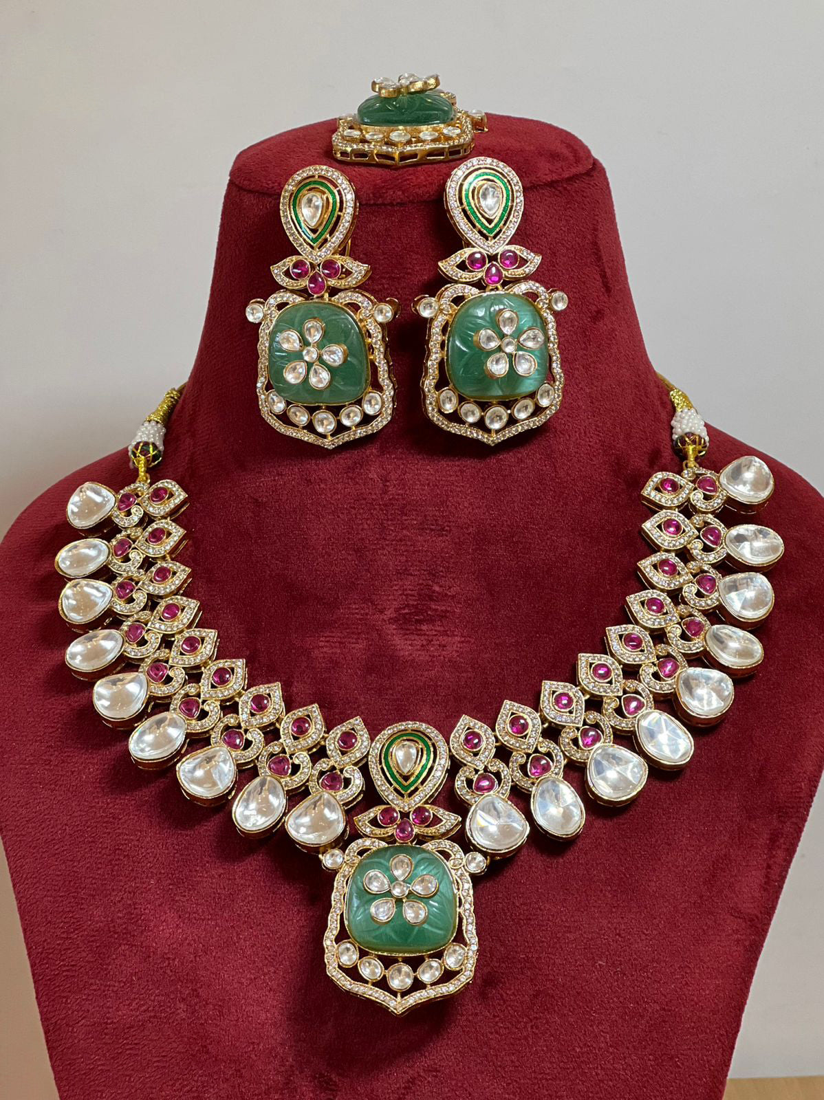 Royal Stunning Meenakari Polki Necklace Earrings Mangtika Set, Indian Royal Meenakri Jewelry Set, Pakistani Polki Necklace Set, Bollywood Meenakari Necklace Set - Libasaa.com