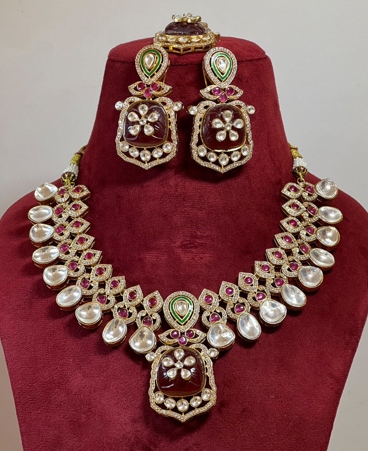 Royal Stunning Meenakari Polki Necklace Earrings Mangtika Set, Indian Royal Meenakri Jewelry Set, Pakistani Polki Necklace Set, Bollywood Meenakari Necklace Set - Libasaa.com