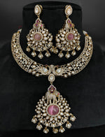 Jaipuri Elephant Inspired Polki Necklace Set, Rajsthani Elephant Designed Jewelry Set, Indian Elephant Polki Necklace Earrings Set - Libasaa.com