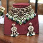 Indian Floral Earrings Elephant Inspired Choker Jewelry Set, Indian Polki Elephant Designed Jewelry Set, Bollywood Polki Choker Set - Libasaa.com