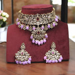 Luxurious Peacock Design Polki Choker Earrings Set, Indian Peacock Choker Jewelry Set, Celebrity Polki Choker Set, Pakistani Polki Peacock Choker Set, Bridal Jewelry Set - Libasaa.com