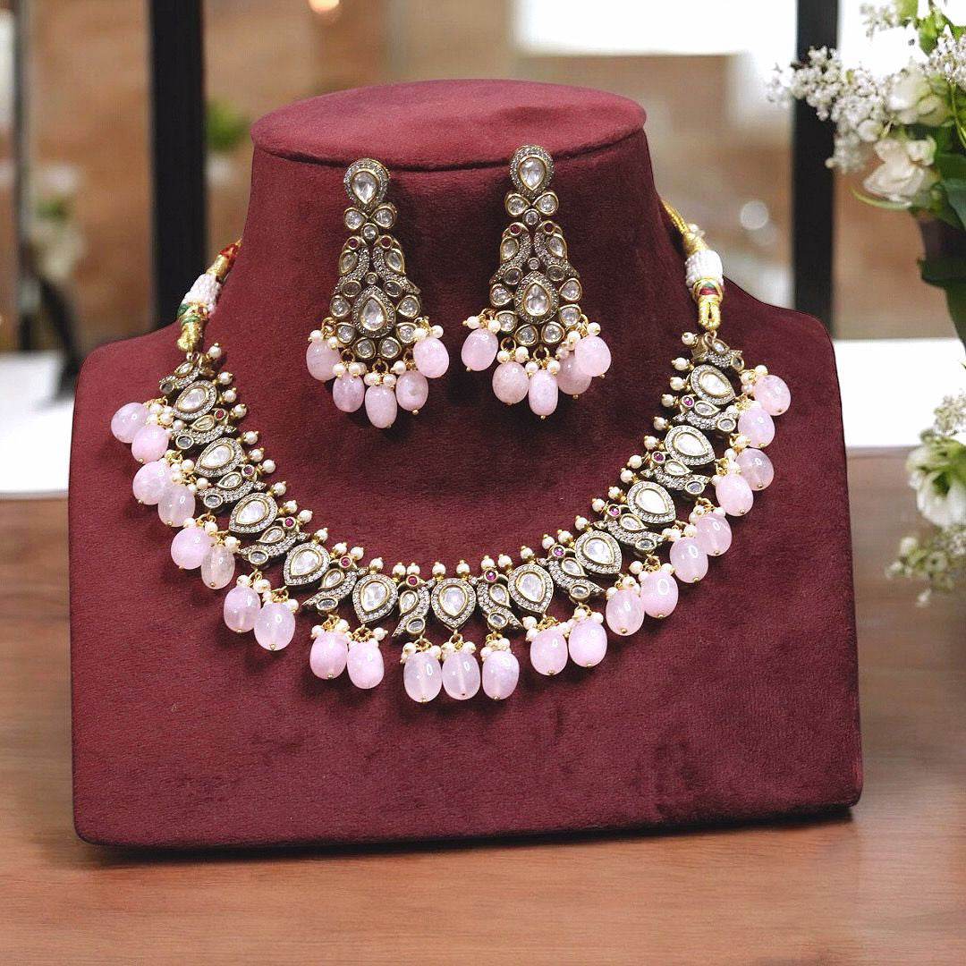 Bridal Wedding Peacock Design Polki Choker Set, Indian Choker Polki Set, Pakistani Peacock Inspired Jewelry Set, Celebrity Peacock Choker Set - Libasaa.com