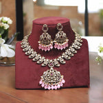 Indian Parrot Inspired Motif Polki Necklace Earrings Set, Indian Parrot Design Jewelry Set, Pakistani Motif Polki Necklace Set - Libasaa.com