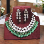 Bollywood Stunning Layer Design Polki Choker Earrings Set, Indian Celebrity Layer Polki Jewelry Set, Pakistani Layer Polki Choker Set - Libasaa.com