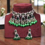 Wedding Green Polki Choker Earrings Pakistani Jewelry Set, Pakistani Green Polki Jewelry, Pakistani Traditional Choker Set, Indian Green Polki Choker Set, Bridal Green Polki Jewelry Set - Libasaa.com