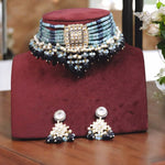 Multi Stranded Accents Beaded Choker Indian Jewelry Set, Indian Beaded Choker Set, Wedding Jewelry Set, Pakistani Jewelry Set, Traditional Choker Set - Libasaa.com