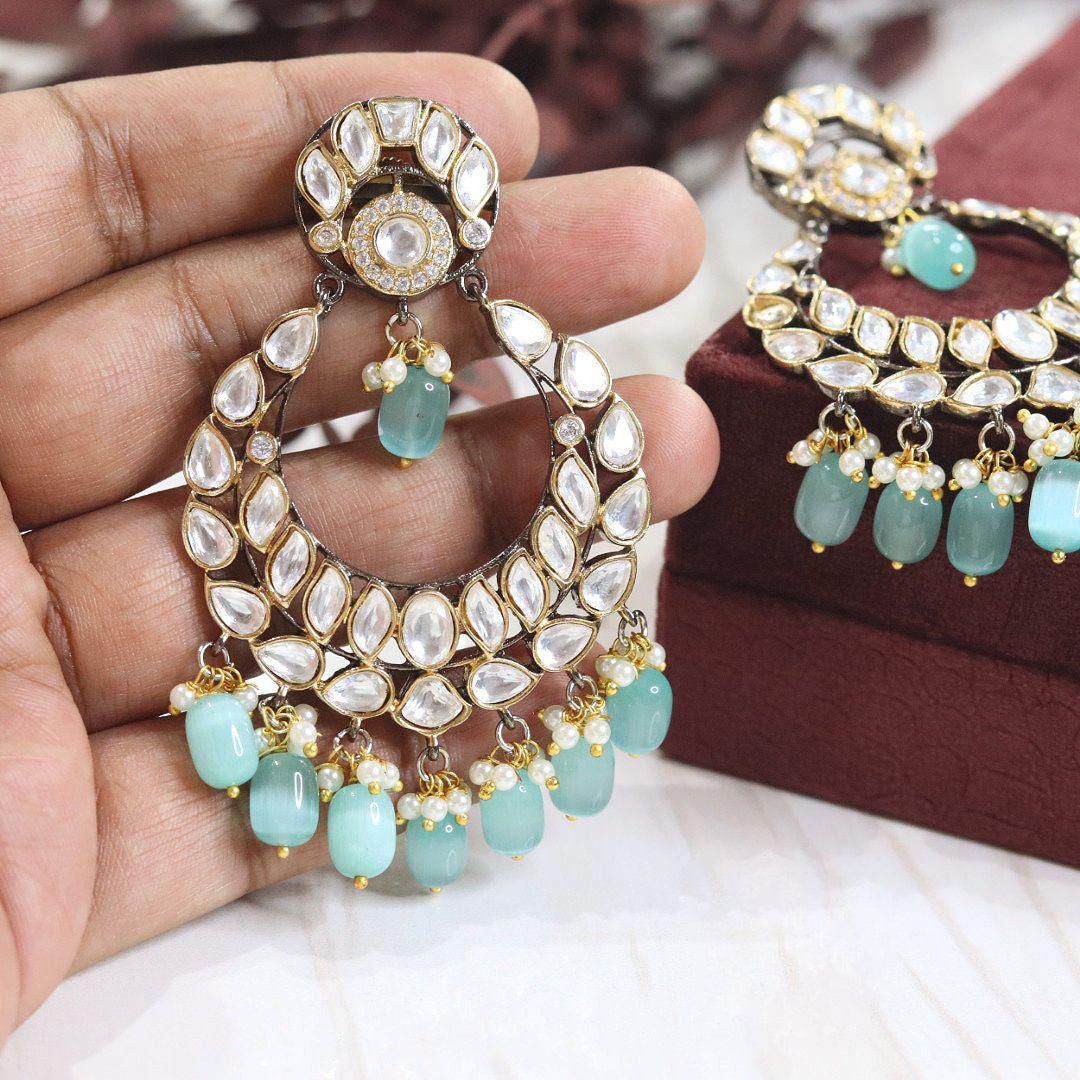 Round Polki Indian Bridal Earrings Set, Indian Polki Earrings Set, Pakistani Wedding Earrings Set, Bollywood Inspired Polki Earrings Jewelry Set - Libasaa.com