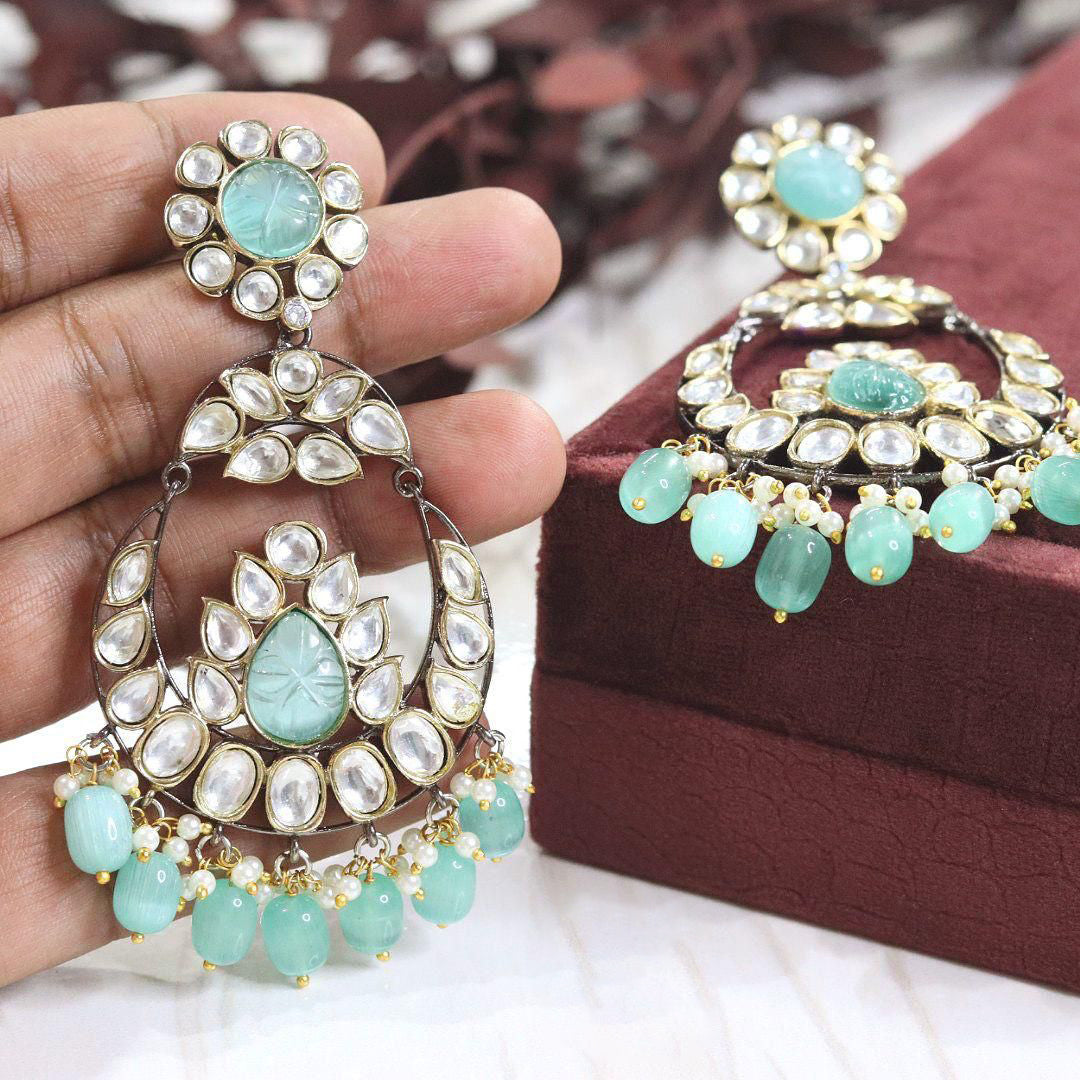 Celestial Beauty Indian Floral Jhumki Earrings Set, Indian Bridal Jhumki Jewelry Set, Bollywood Earrings Set, Floral Jhumki Set - Libasaa.com