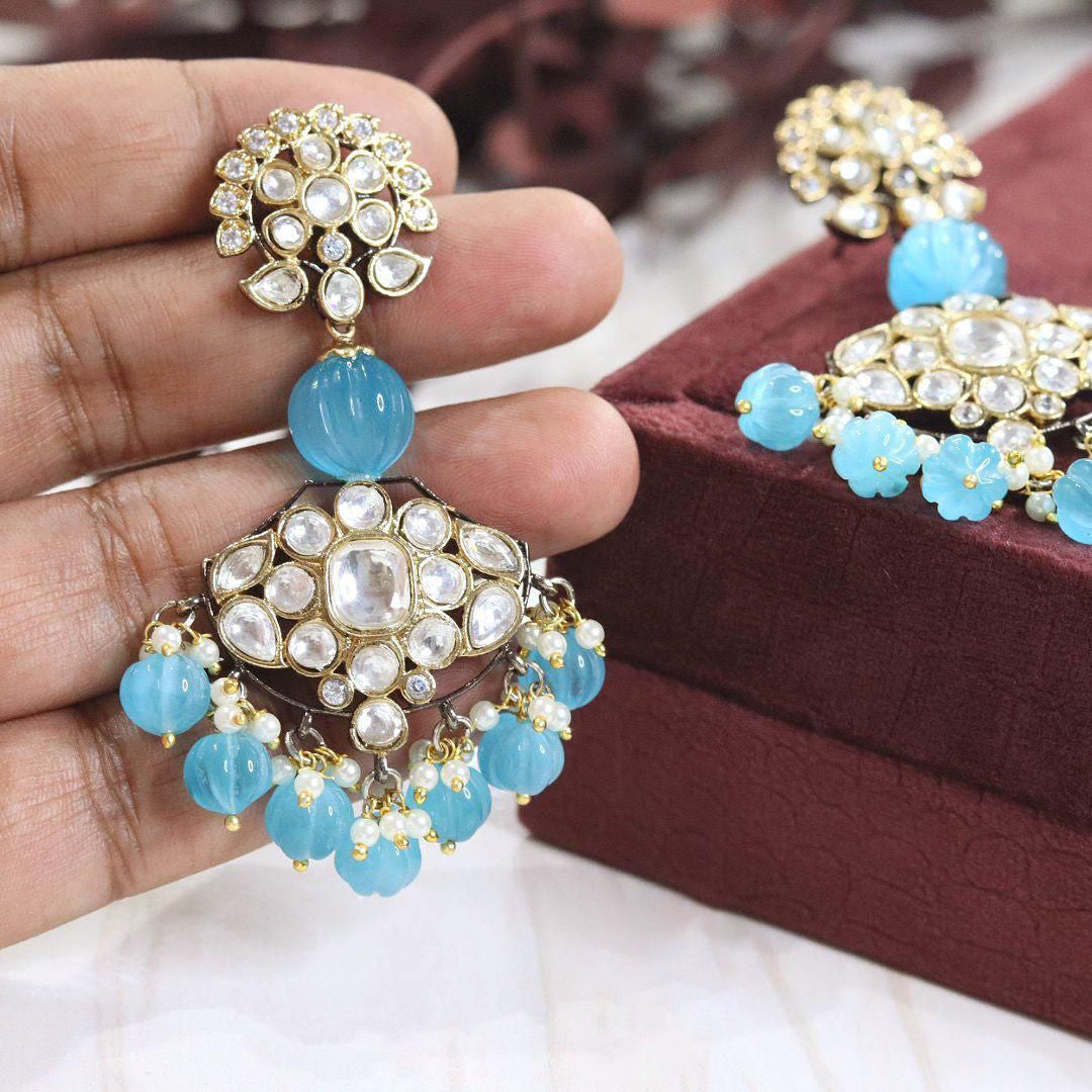 Celebrity Teardrop Wedding Floral Earrings Jewelry Set, Celebrity Inspired Floral Earrings Set, Indian Earrings Set, Pakistani Earrings Set - Libasaa.com