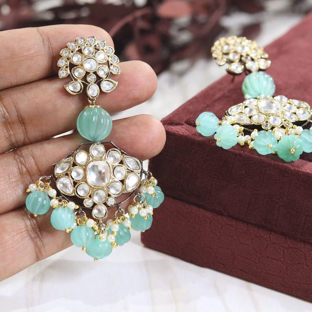Celebrity Teardrop Wedding Floral Earrings Jewelry Set, Celebrity Inspired Floral Earrings Set, Indian Earrings Set, Pakistani Earrings Set - Libasaa.com