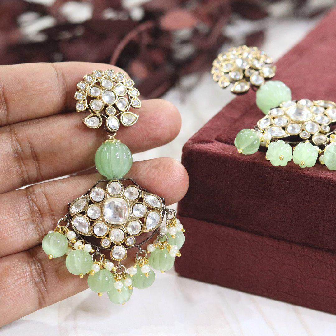 Celebrity Teardrop Wedding Floral Earrings Jewelry Set, Celebrity Inspired Floral Earrings Set, Indian Earrings Set, Pakistani Earrings Set - Libasaa.com