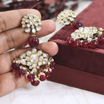 Celebrity Teardrop Wedding Floral Earrings Jewelry Set, Celebrity Inspired Floral Earrings Set, Indian Earrings Set, Pakistani Earrings Set - Libasaa.com