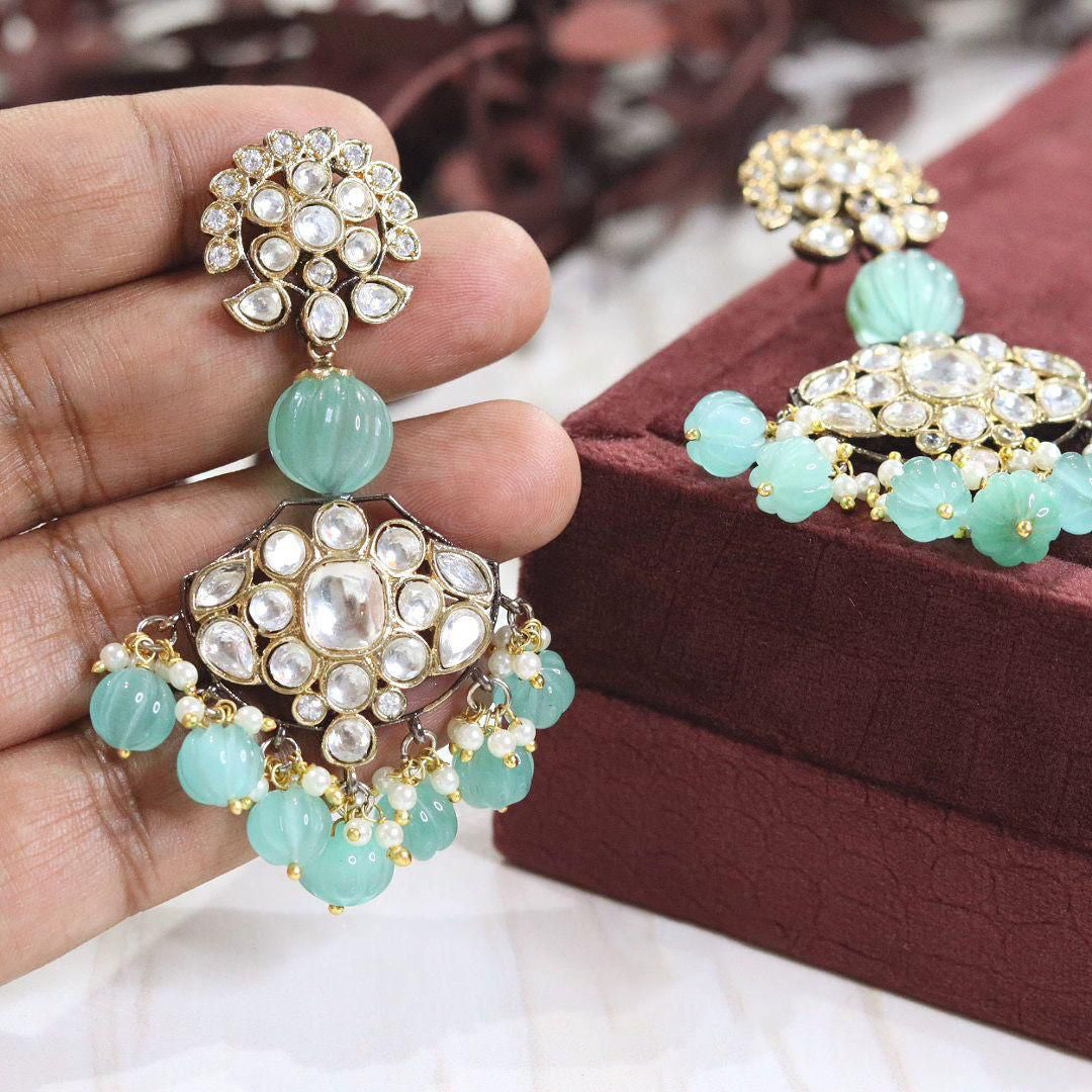 Celebrity Teardrop Wedding Floral Earrings Jewelry Set, Celebrity Inspired Floral Earrings Set, Indian Earrings Set, Pakistani Earrings Set - Libasaa.com