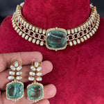 Gold Plated Punjabi Polki Choker Earrings Set, Punjabi Polki Jewelry Set, Gold Plated Indian Choker Set, Bollywood Wedding Choker - Libasaa.com