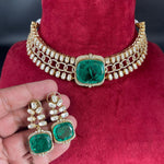 Gold Plated Punjabi Polki Choker Earrings Set, Punjabi Polki Jewelry Set, Gold Plated Indian Choker Set, Bollywood Wedding Choker - Libasaa.com
