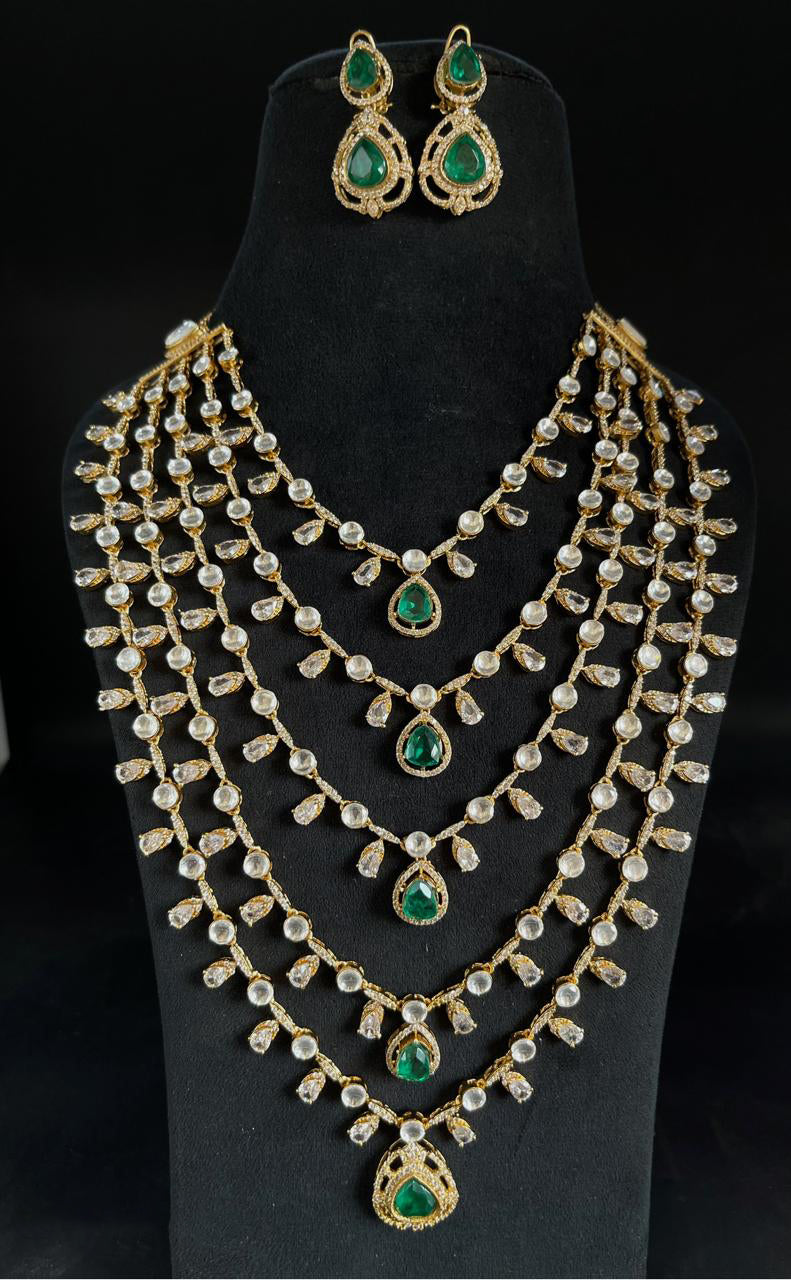 Pakistani Multi Layer Statement Polki Necklace Set, Polki Statement Pakistani Jewelry Set, Indian Layered Polki Necklace Set, Bollywood Statement Jewelry Set, Indian Celebrity Polki Layer Necklace Set - Libasaa.com