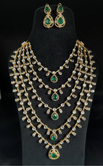 Pakistani Multi Layer Statement Polki Necklace Set, Polki Statement Pakistani Jewelry Set, Indian Layered Polki Necklace Set, Bollywood Statement Jewelry Set, Indian Celebrity Polki Layer Necklace Set - Libasaa.com
