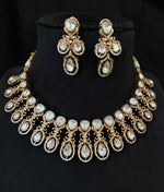 Silver Gold Plated Punjabi Polki Choker Earrings Set, Silver Polki Punjabi Choker Set, Indian Silver Jewelry Set, Pakistani Polki Choker Set, Bollywood Silver Jewelry Set - Libasaa.com